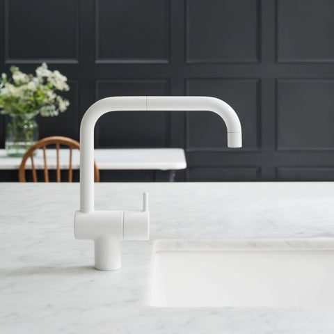 Vola KV8 Single Feed Basin Tap Glossy White Arne Jacobsen