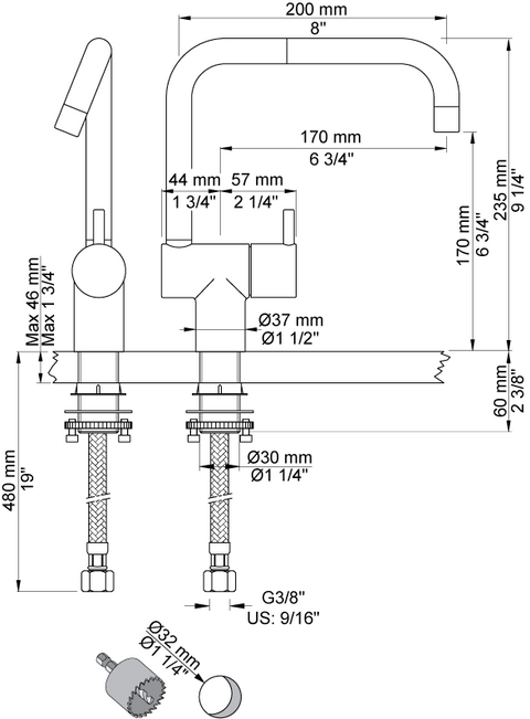 Vola KV8 Single Feed Basin Tap Glossy White Arne Jacobsen