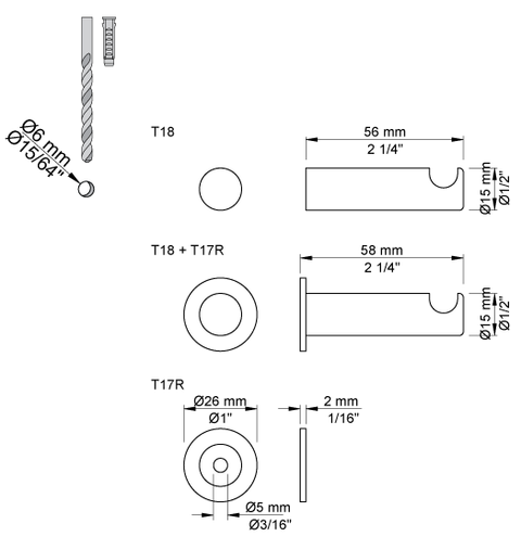 Vola T18 Wall Hooks 56mm 4pcs