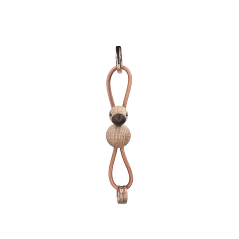 Kay Bojesen Bird Keychain w Golden Metal and Brown Leather