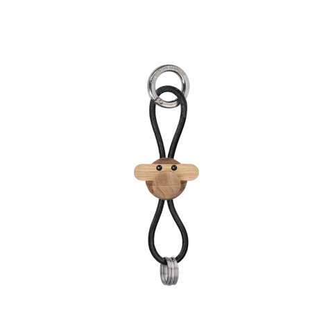 Kay Bojesen Monkey Keychain w Sliver Metal and Black Leather