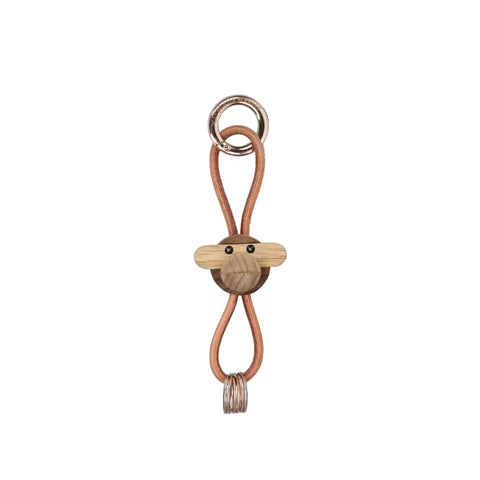Kay Bojesen Monkey Keychain w Golden Metal and Brown Leather