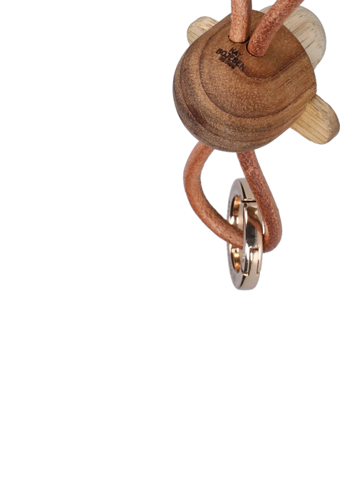 Kay Bojesen Monkey Keychain w Golden Metal and Brown Leather