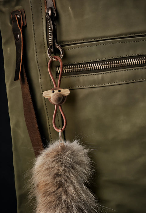 Kay Bojesen Monkey Keychain w Golden Metal and Brown Leather