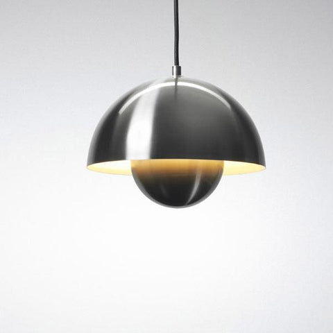 &Tradition Brushed Steel FlowerPot Pendant Light w Clear Cable by Verner Panton