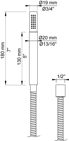 Vola T2 Hand Shower with 150cm hose