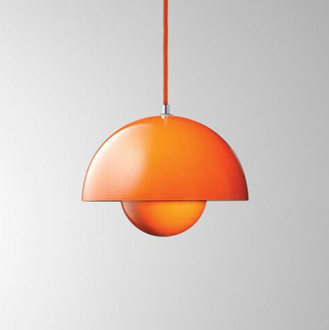 &Tradition Orange FlowerPot Pendant Light w Clear Cable by Verner Panton