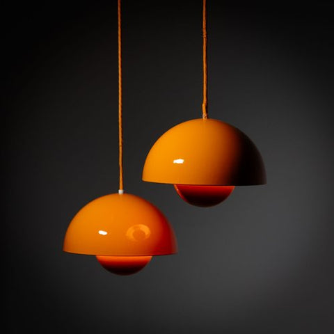 &Tradition Orange FlowerPot Pendant Light w Clear Cable by Verner Panton