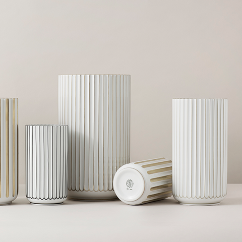 Lyngby Porcelain White Vase with Gold Stripe